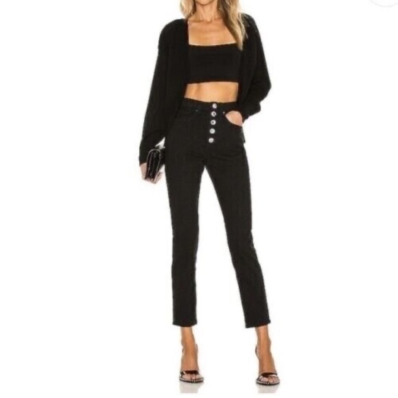 NWT!! WEWOREWHAT Danielle Black Crystal Button Straight Leg Jeans Cotton Size 26 - Picture 1 of 16